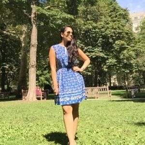 J Crew Vintage Scarf Dress 100% Silk Floral Print Blue A-line Size 2